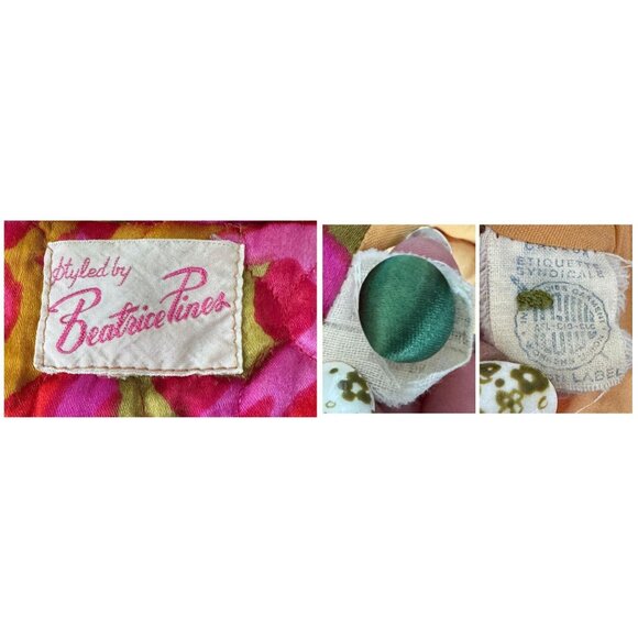 Vintage 1970s robe, hot pink, emerald, orange floral, quilted, tulip bell sleeve - Picture 10 of 10